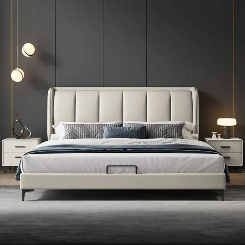 

Pretty Queen Double Bed Tall Headboard Unique Wood Bedroom King Bed Frame Luxury Lit Pliable Camas Matrimoniales Furniture