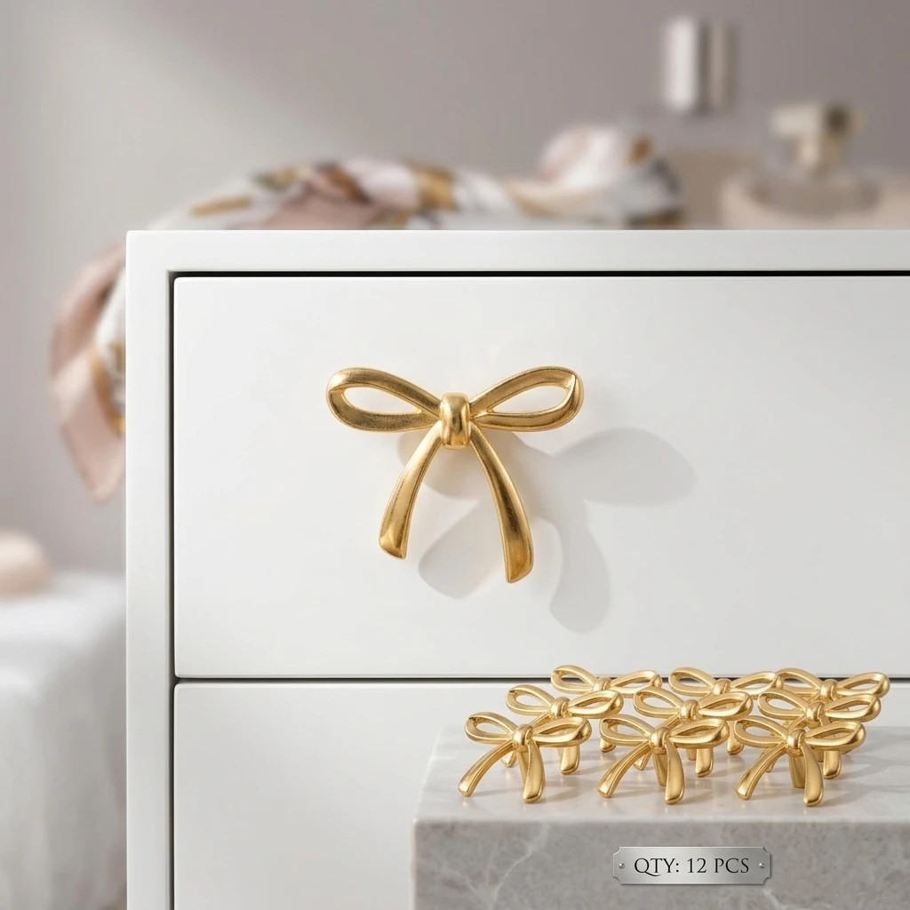 Cabinet Knobs Elegant Bedroom Wardrobe Hardware for Homeowners Gold Bowknot Zinc Alloy Drawer Pulls Rust-proof Luxury Decor