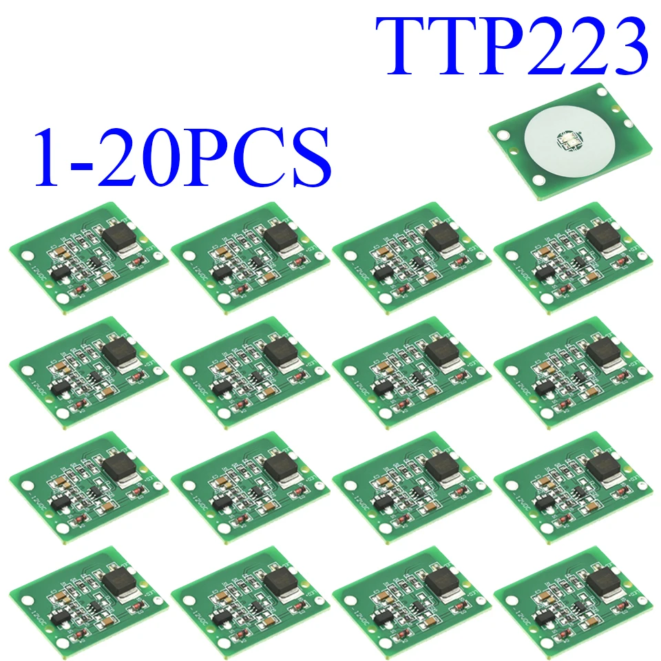 1-20PCS 12V Capacitive Touch Switch Sensor Module Push Button Touching Key Module Jog Latch With Relay DC 6-20V 3A TTP223