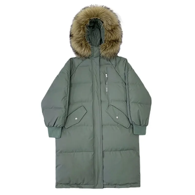 Frauen Parka Mode Lang mantel Kapuze Parkas 2024 neue Winter jacke solide lose mit Pelz kragen warme Outwear Daunen gepolsterte Kleidung