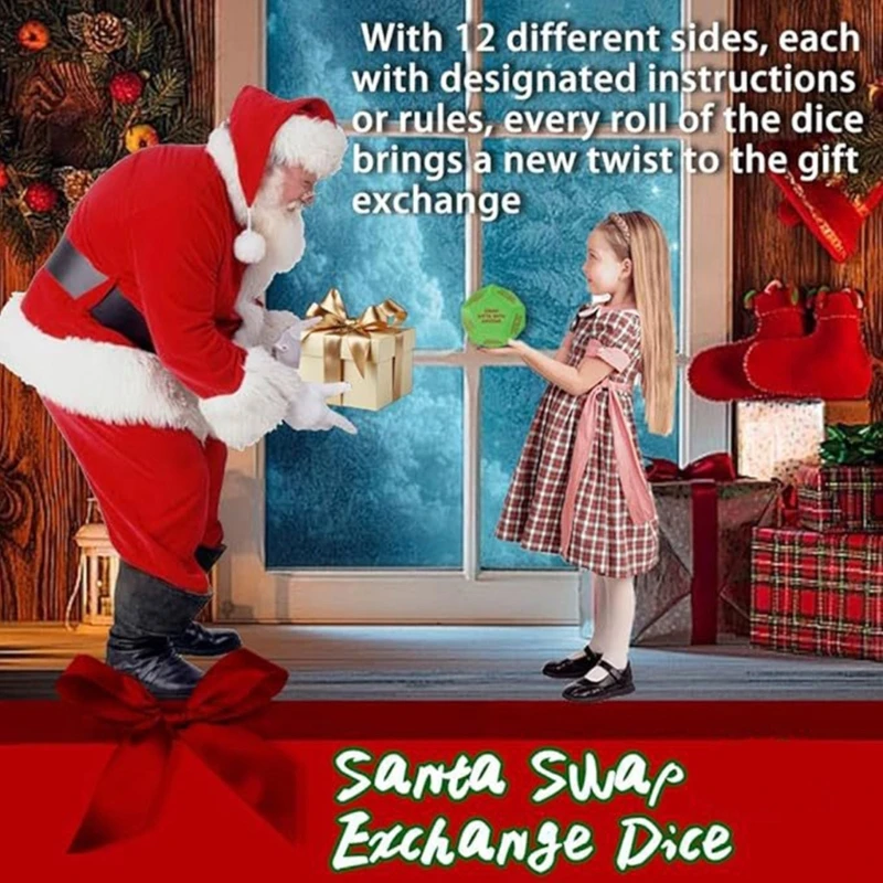 Santa Swap Party Dices 12 Different Sides with Prompt for Group Game Friend D5QA