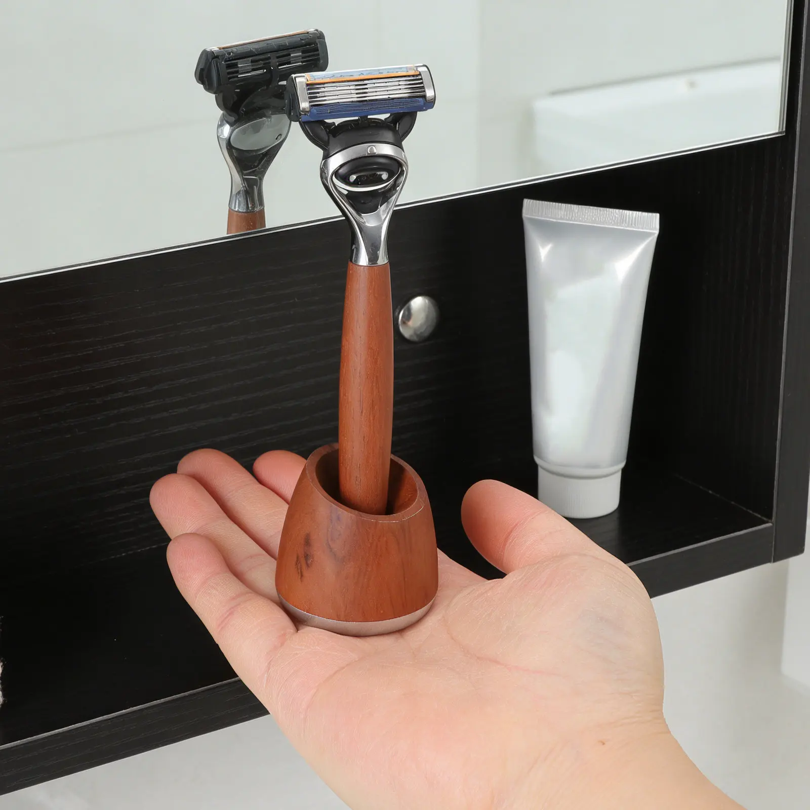 Aluminum Shaving Brush Holder Dual Tone Large Opening Razor Stand Bathroom Rack Safety Razor Shaving Accessories Men Shaver