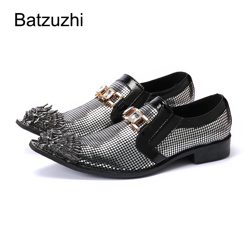 

Batzuzhi New Rock Men Shoes Personality Golden Metal Toe Leather Dress Shoes Men Formal Business,Party and Wedding Shoes Fashion