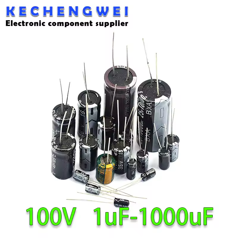 Condensador electrolítico de aluminio de 100V, 1UF 2,2 UF 3,3 UF 4,7 UF 10UF 22UF 33UF 47UF 100UF 220UF 470UF 1000UF