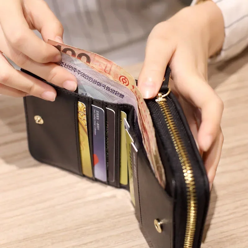Women Short Wallets PU Leather Female Plaid Purses Nubuck Card Holder Wallet Student Small Zipper Woman Wallet Coin Purse