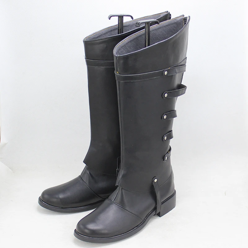 Vergil-Chaussures de Cosplay en Cuir PU Noir, Bottes de Carnaval d'Halloween, Accessoire sur Mesure