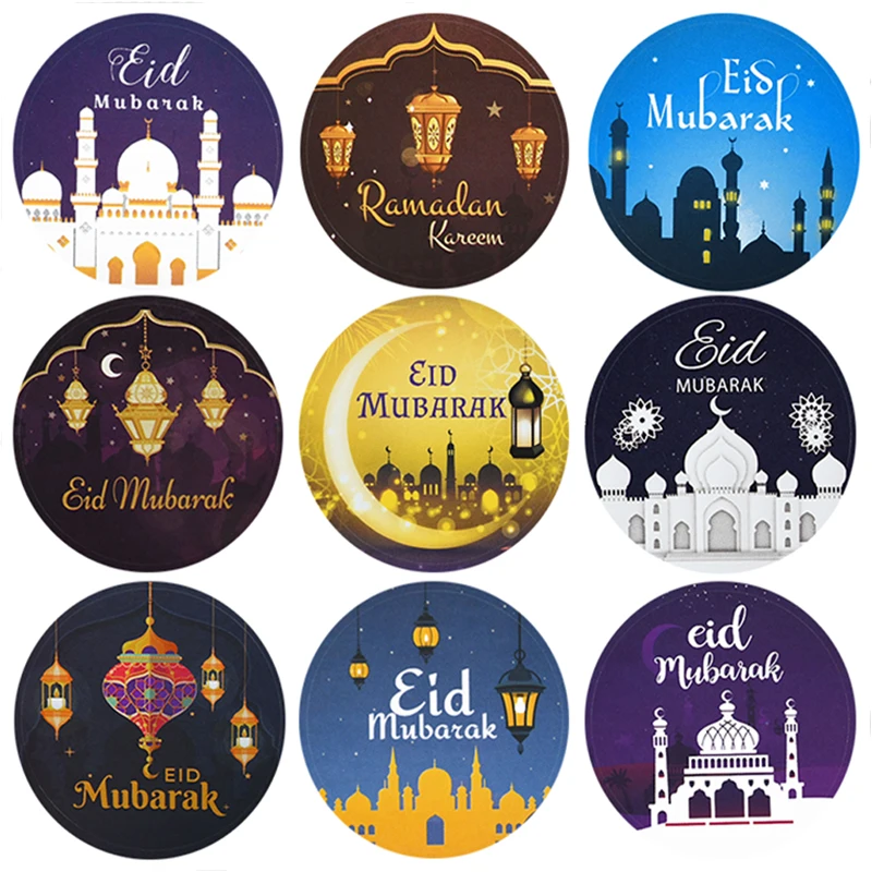 

120pcs EID Mubarak Decoration Gift Sticker Moon Lantern Mosque Muslim Label Stickers Ramadan Kareem Decoration Party Supplies