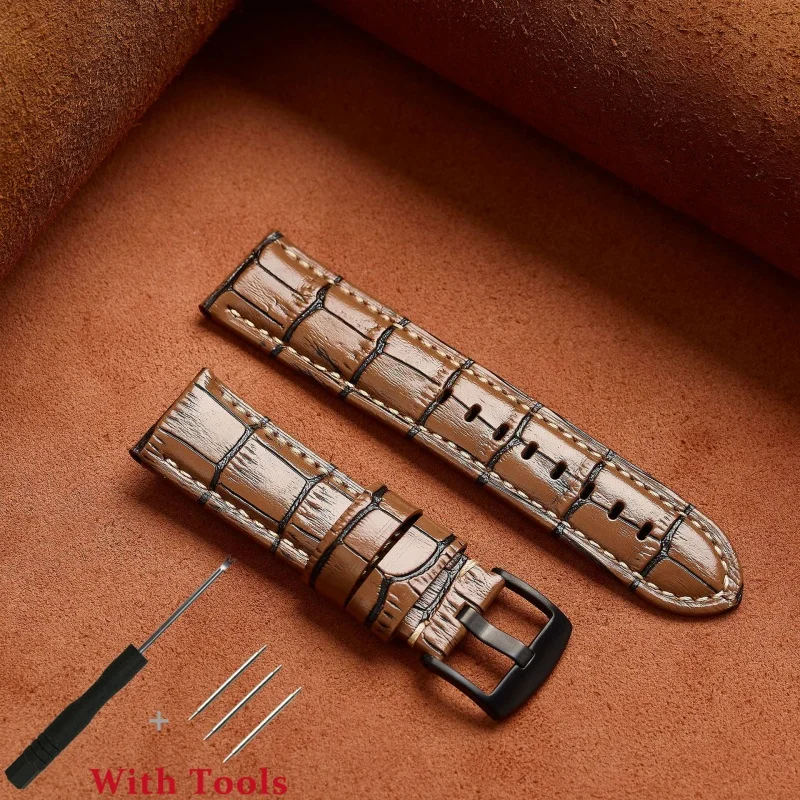 20mm 22mm 24mm 26mm Retro Bamboo Joint Crocodile Pattern Leather Watch Strap Replacement for Universal Watch Bracelet Accessory