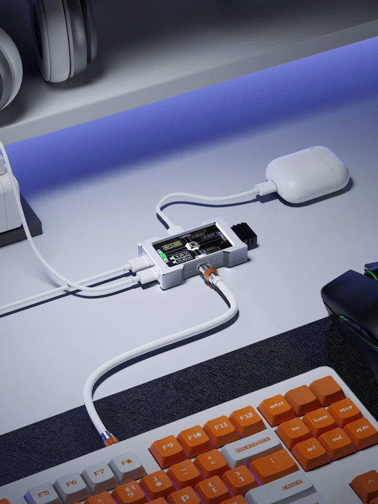 HMLAB ZNEO Gaming USB Hub - 2-3 porty, prędkość 8K Hz, niezależne zasilanie i wbudowany ekran, stylowy niezbędnik na biurko gracza - HEMU — zdjęcie produktu 7