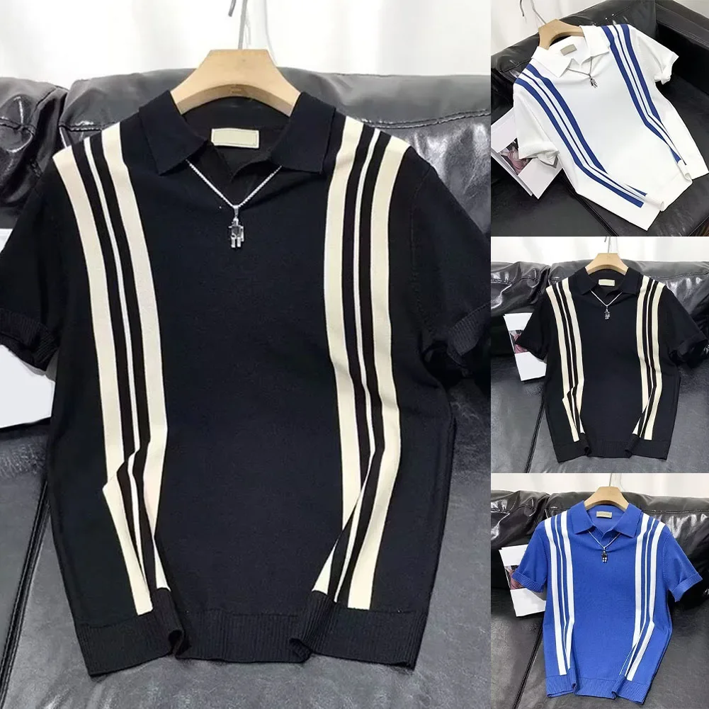 3XL Men's Summer Shirt Casual Fashion Short Sleeve Vacation Wear Loose Fit Fashion Slight Stretch Striped Pattern Vacation Style