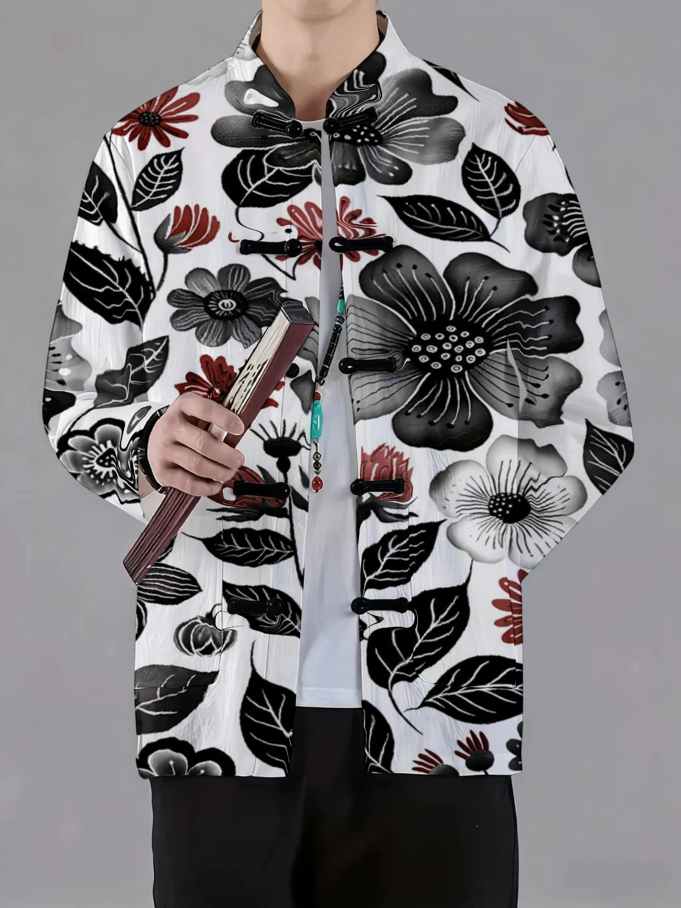 Men Mandarin Collar Frog Butto - Phone Stands 评论和价格