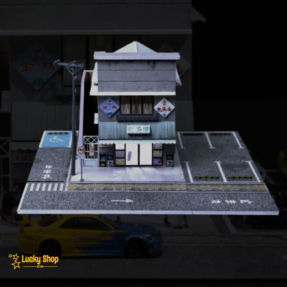 Diorama 1/64 modèle de Garage de voiture moulé sous pression LED maison de bonbons modèle de stationnement étui de scène