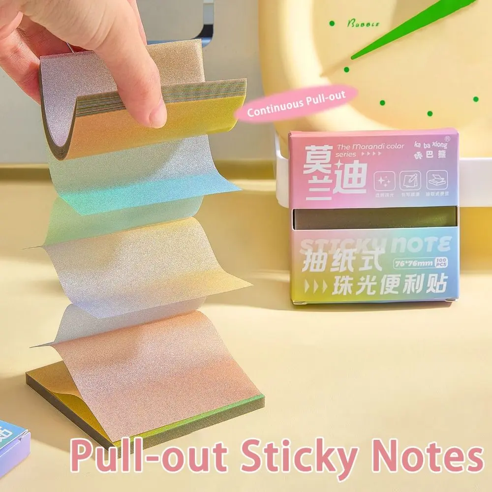 100 Sheets Pearlescent Frosted Transparent Self-adhesive Memo, Continuous Pull-out Sticky Notes for School & Office Supplies