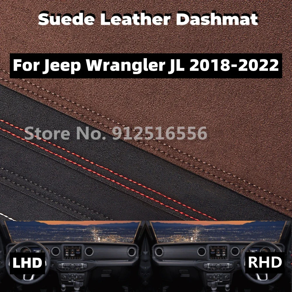 

for Jeep Wrangler Rubicon JL 2018-2022 2019 2021 Suede Leather Dashmat Dash Mat Dashboard Cover Non-Slip Sunshield Accessories
