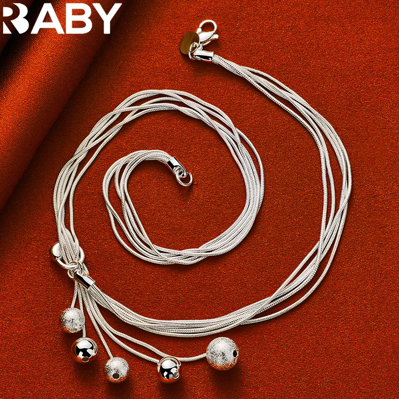 

Hot Fashion 925 Sterling Silver 18 Inch Five Snake Chain Frosted Smooth Bead Necklace For Women Wedding Jewelry Holiday Gifts