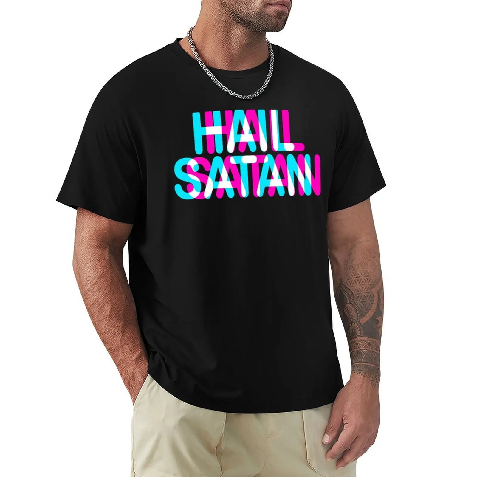 

HAIL SATAN - TRIPPY 3D TEXT T-Shirt anime Louboutins street wear T-shirt men