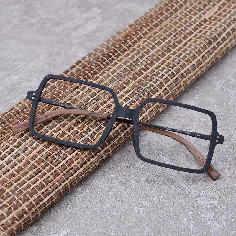 Japan Style Square Big size Retro Reading Eyeglass Frames Wood Grain Acetate Prescription Classic Glasses Optical New Eyewear