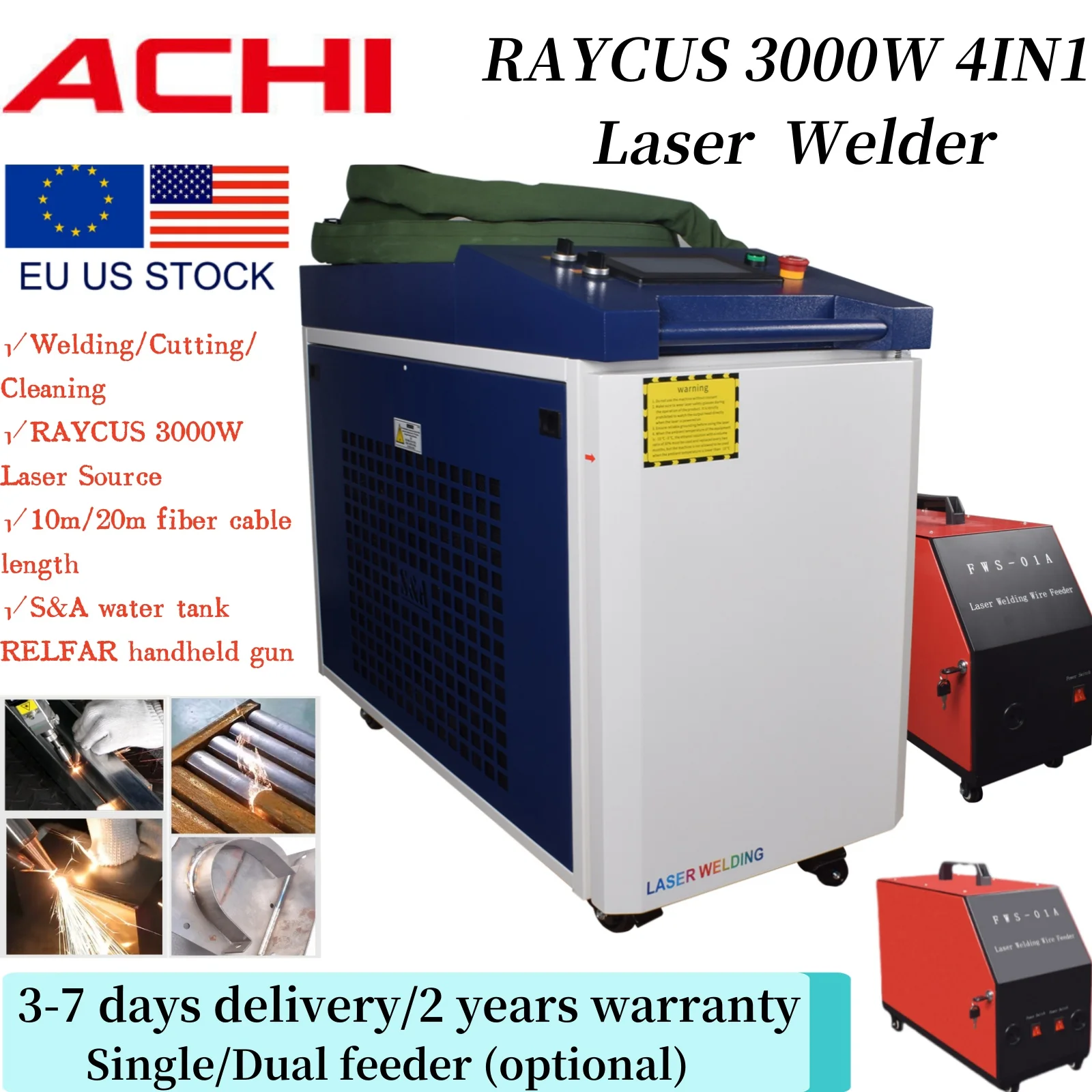 Raycus Relfar 3000 Вт 4 в 1 ручной водяно-холодный волоконный лазерный сварочный аппарат одинарный/двойной фидер волоконные кабели для сварки металла резка