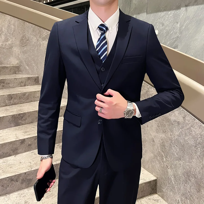 

Suits upgraded with new fabrics - men's business gentlemen fashion slim-fit workwear plus-size formal wear for weddings-3Pcs
