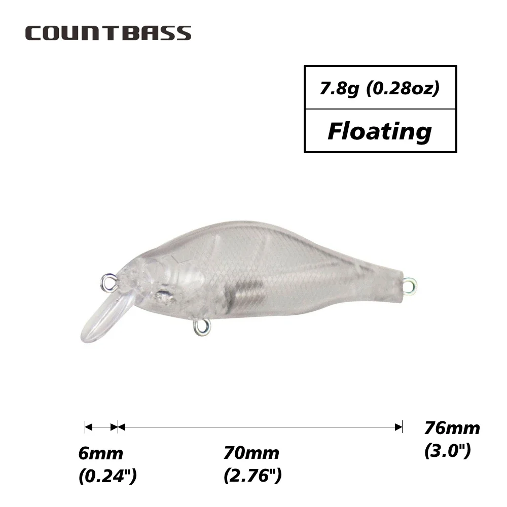 Countbass 10Pcs Magnet Assist Weight Blank Hard Bait Bodies, 70mm/2.76\