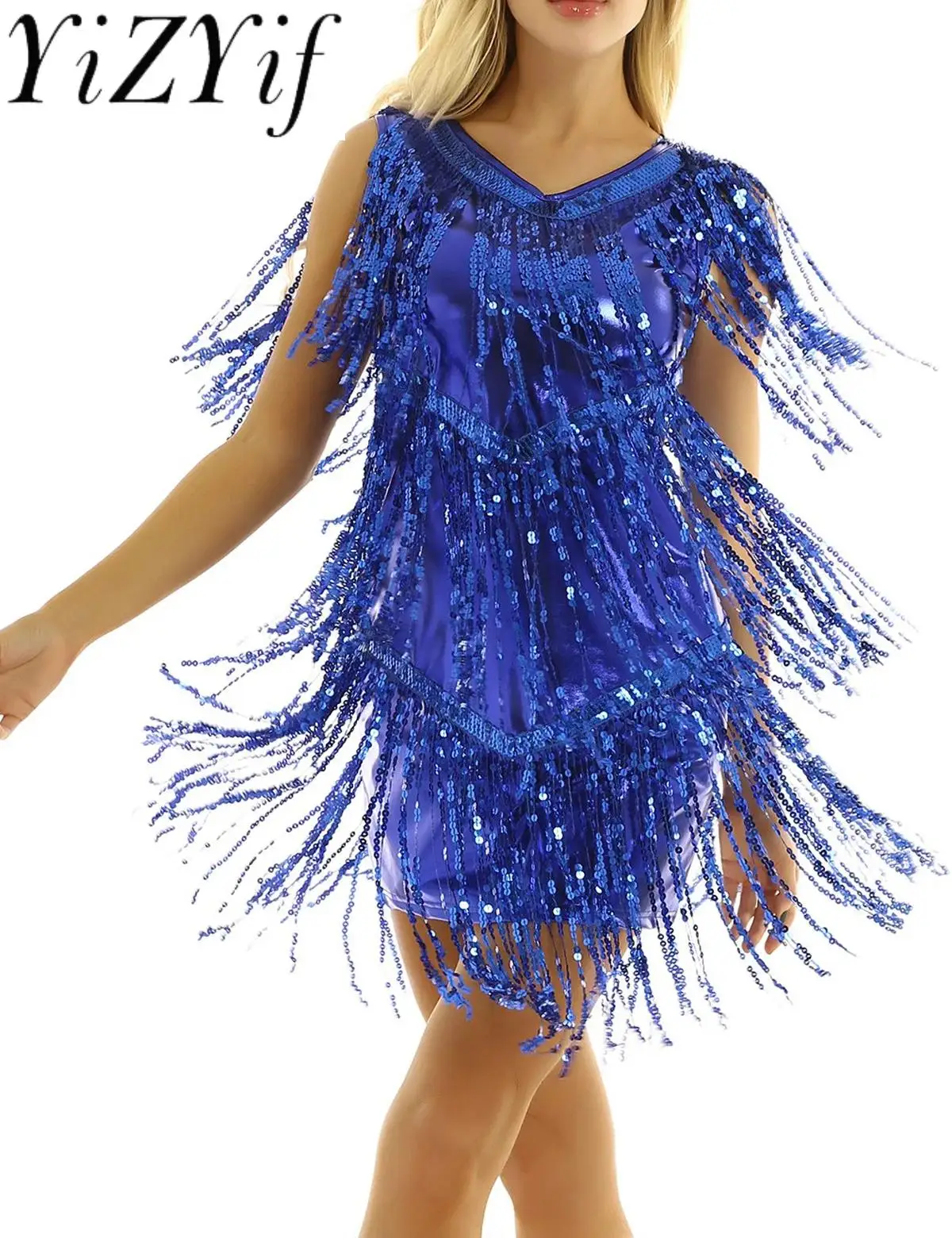 

Women Latin Dress Sequin Tassels Fringe Dress for Tango Samba Rumba Ballroom Dressed Jazz Dance Stage Performance Costume
