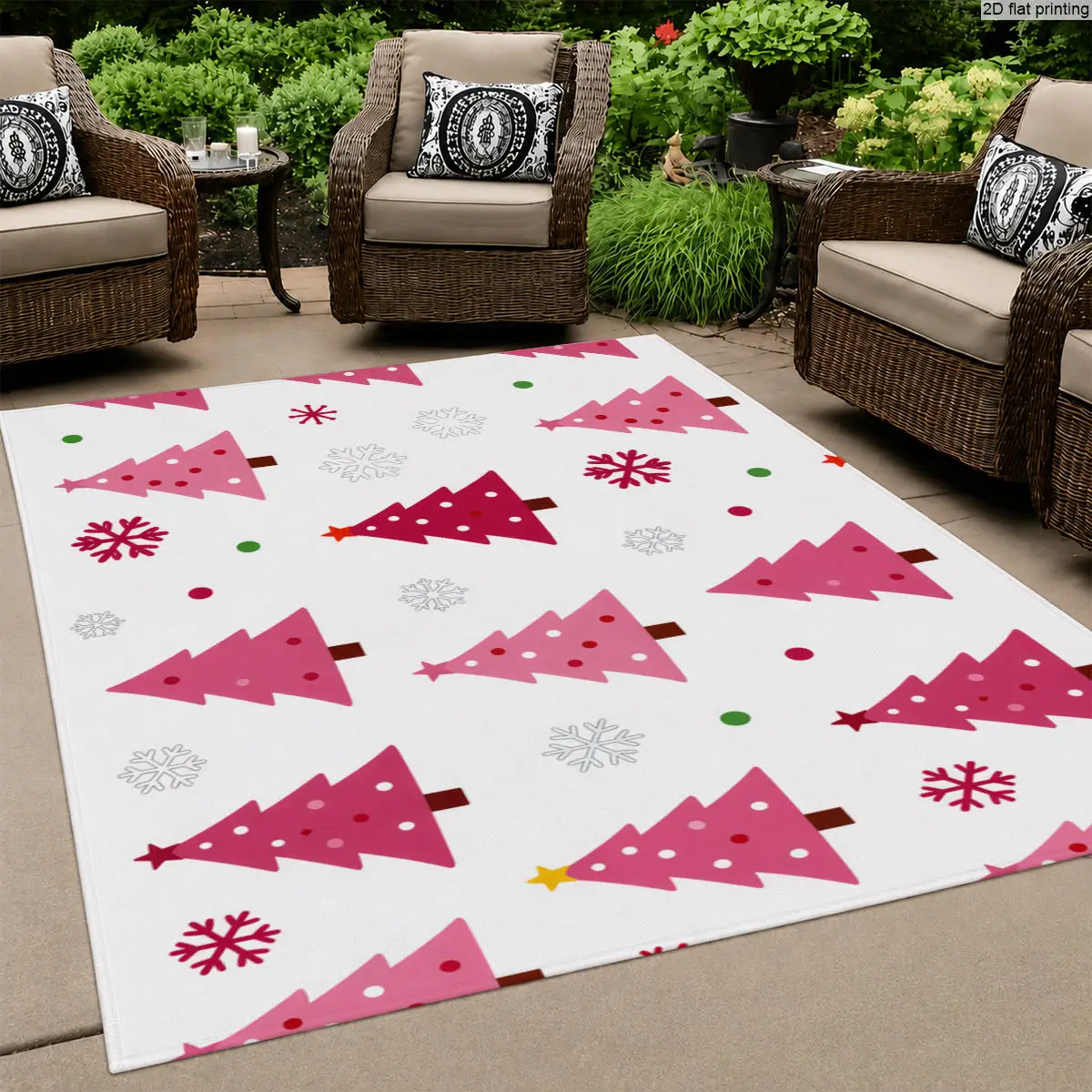 1pc Large Pink Red Snowflake Rug with Winter Tree, Indoor & Outdoor, for Patio, Living Room, Bedroom, Machine Washable