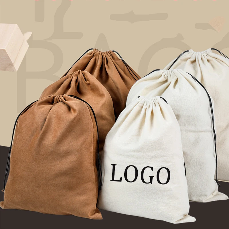 5 PCS Custom Logo Pocket Storage Drawstring bag Anti-dust Bag Environmental Clothing Shoes storage bag Flannel Wig Package Bag