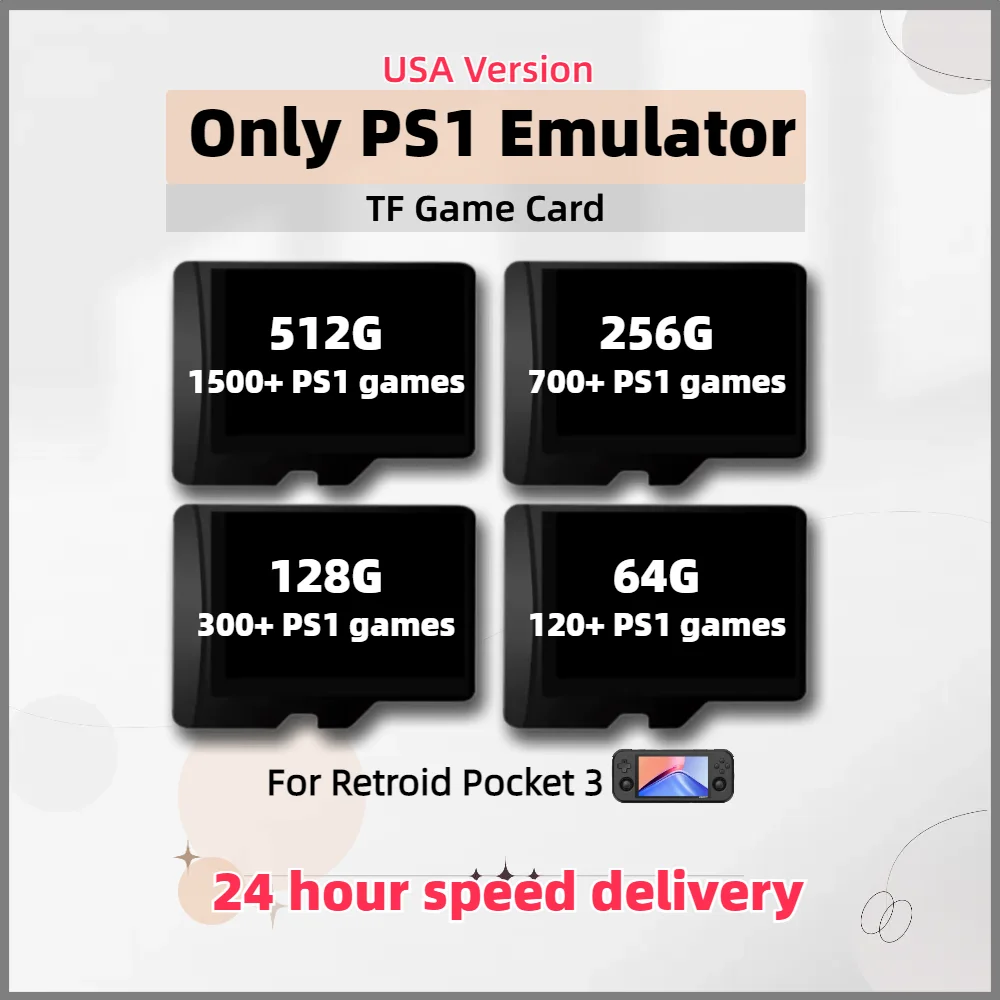 PS1 Game Card Retroid Pocket 3 Plus Flip USA Version TF Memory 1500+ 512G Classic Retro Handheld 700+ 256G 300+ 128G 120+ 64G