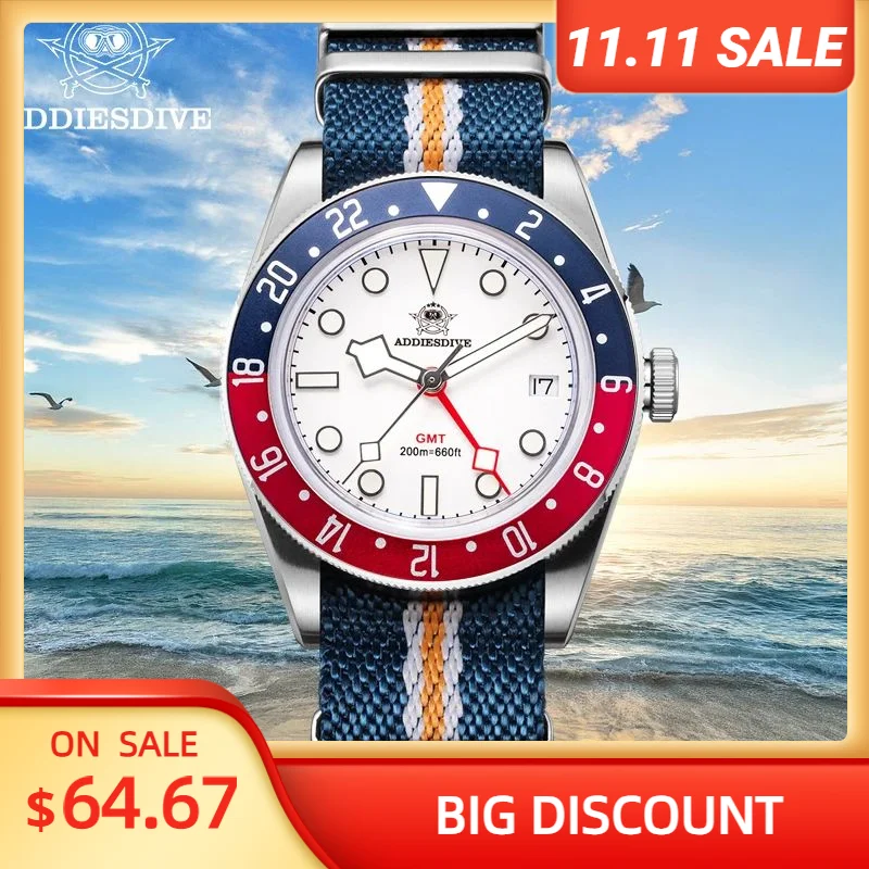 

ADDIESDIVE GMT Men's Watch Waterproof Stainless Steel Quartz Watch BGW9 Super Luminous Wrist Watches Relogio Masculino AD2044