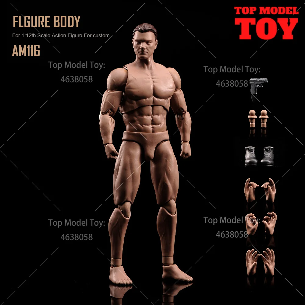 ANT AM116 1/12 Flexible Muscular Super Strong Seamless Body and Head Gun Accessory Suntan Skin Fit 6