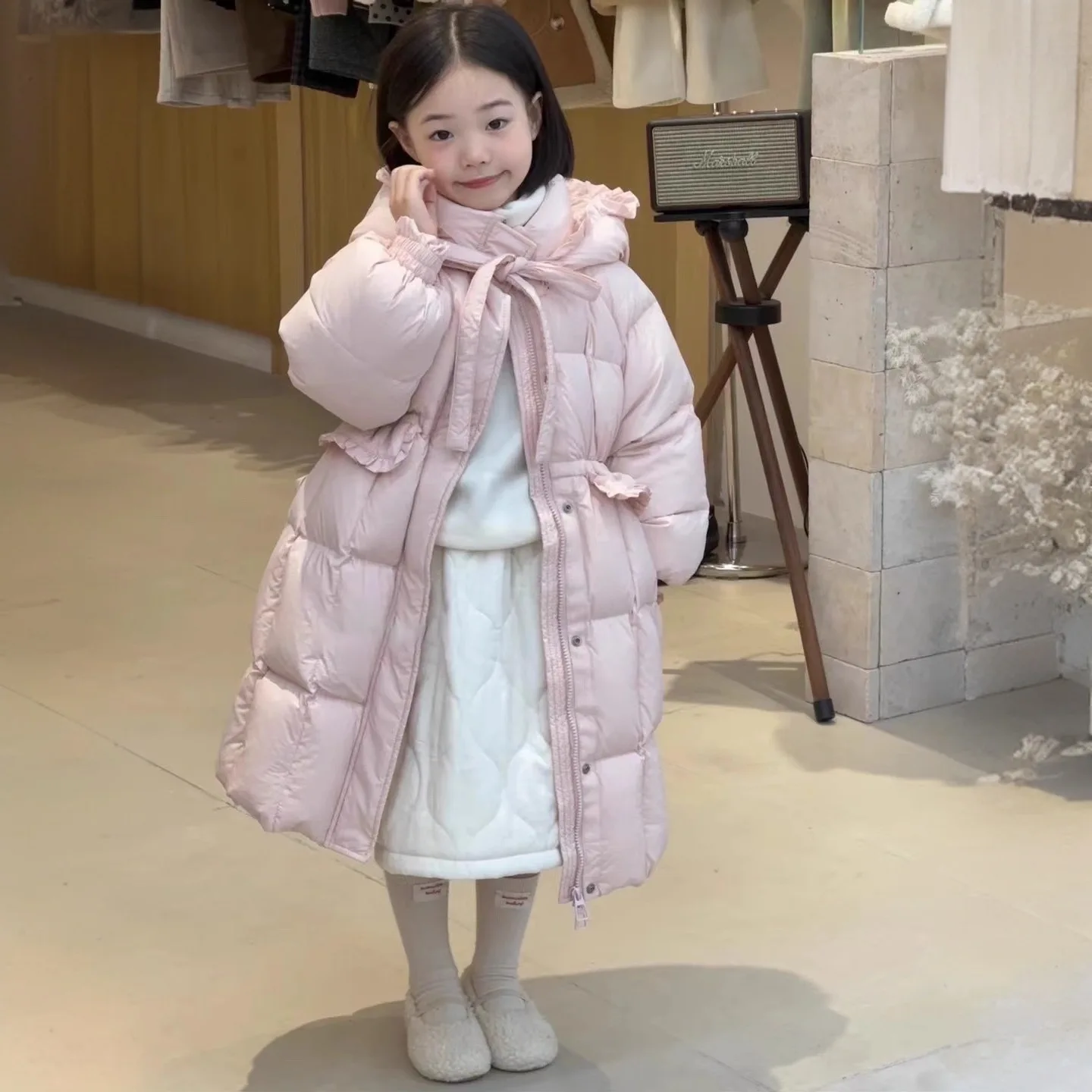 

2025 Kids Winter Down Cotton Jacket Children Clothing Long Coat Teens Girls Snowsuit Hooded Parka Outerwear Thick Warm Overcoat