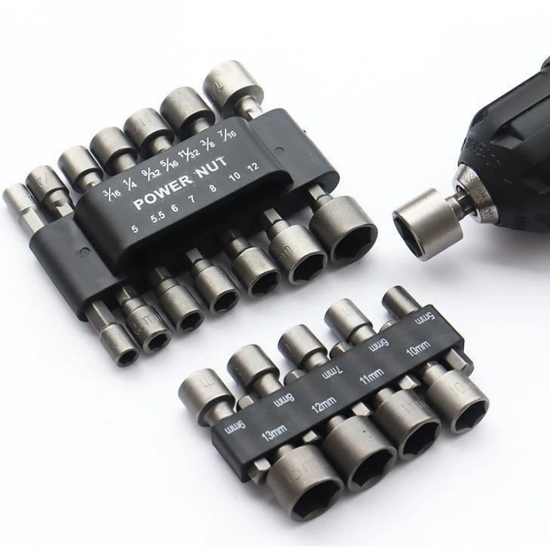 9/14pcs Hex Shank Power Nut Driver Drill Bit Magnetic Metric Impact Socket Sleeves Adapter for Electric Screwdriver Repair Tools - view 3