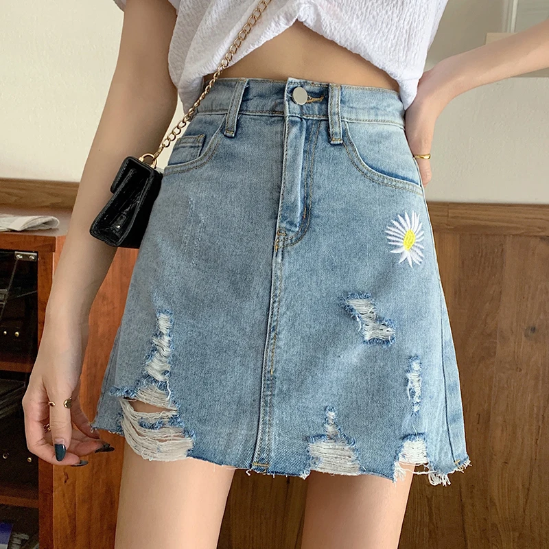 

Retro washed blue denim skirt for women's clothing 2024 summer new high waisted anti glare wrap hip skirt short skirt