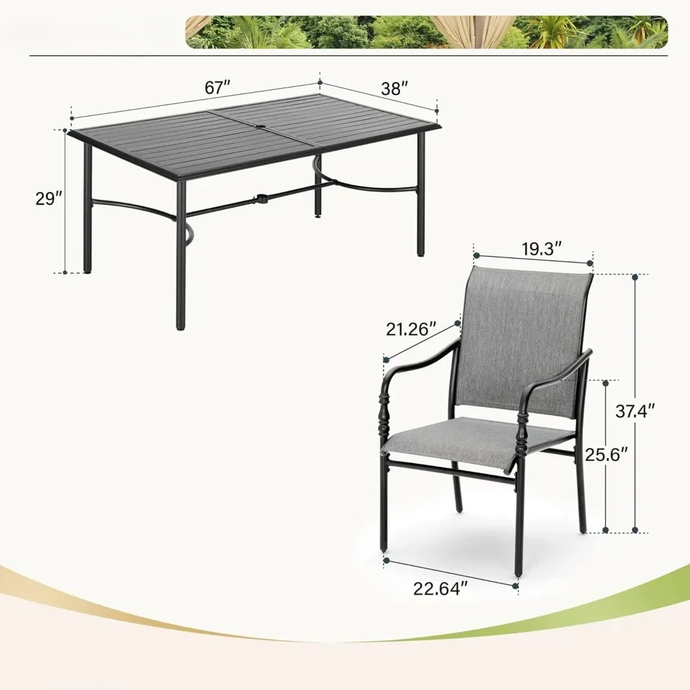 Outdoor Dining Table, Textilene Chairs,without Fading,water and Oil Resistant, UV Resistant.Withstands Up To 350,outdoor Tables