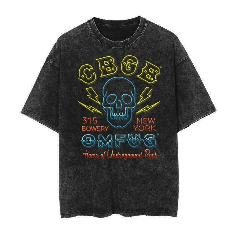 

New CBGB Band OMFUG Punk Rock Tshirt Aged Washed and Retro 2026 Men's and Women's American Retro Washed High-end Luxury Y2k Top