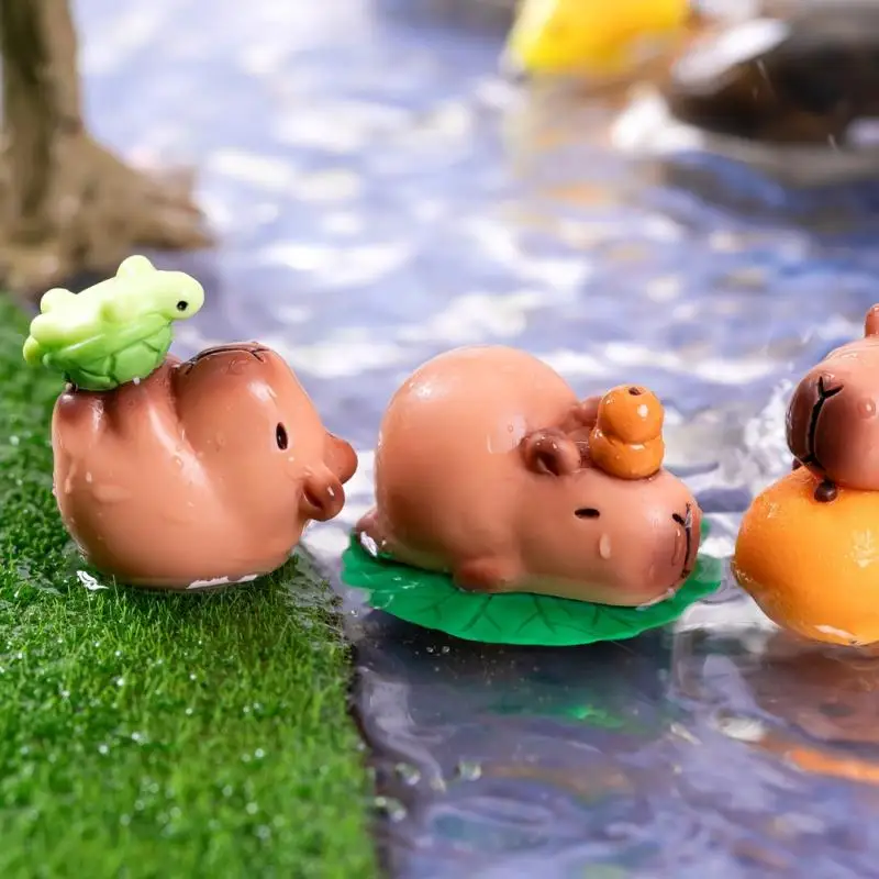 2Pcs Mini Resin Capybara Miniatures Figurines Cute Fairy Garden Animal Ornament Mini Statue Decorative Small Landscaping