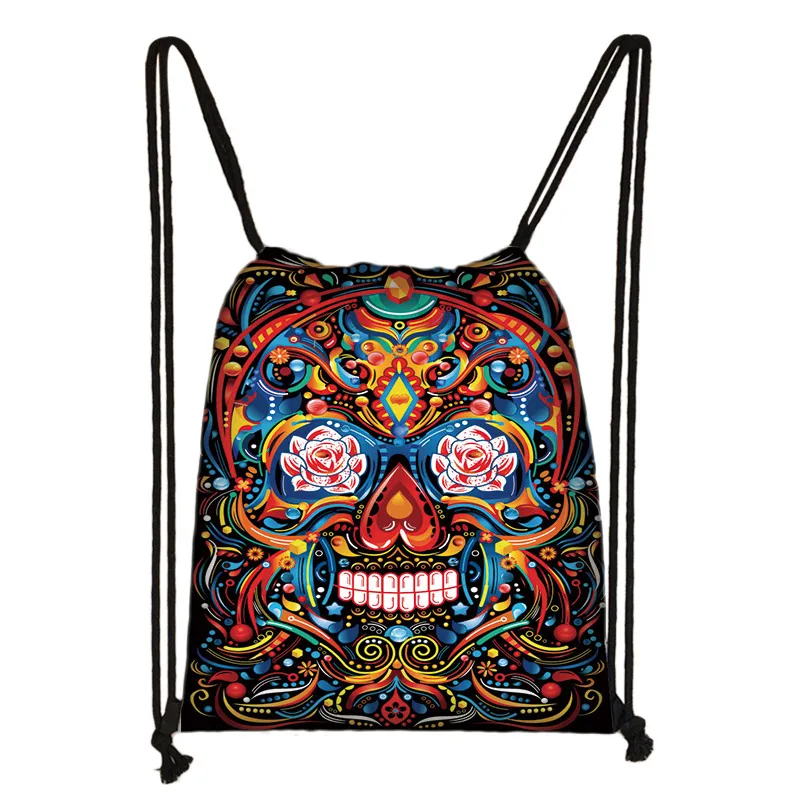 Cool Death Skull Backpack Women Men Travel Bag Grim Reaper Drawstring Bag Boys Girls Bookbag Canvas Storage Bags Shoes Holder