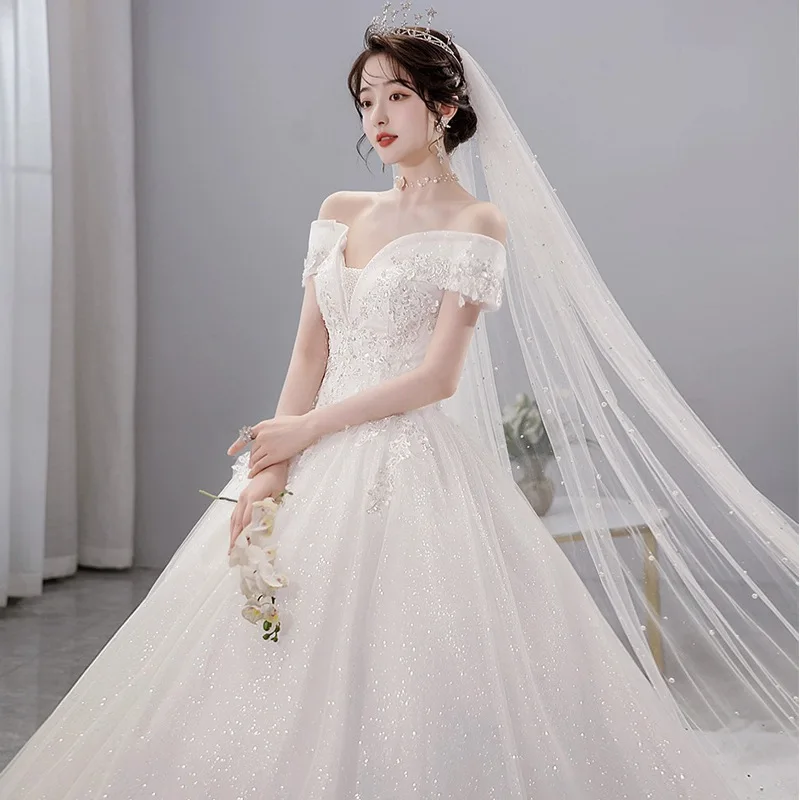 Customized White Ball Gown Wedding Dresses Tulle Appliques Off Shoulder Bridal Gowns Formal Vestido De Noiva robe de mariée