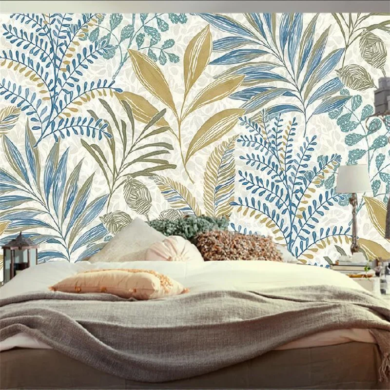 Custom wallpaper 3d Fresh green leaves watercolor style Nordic minimalist American leaf sofa background wallpapers home decor
