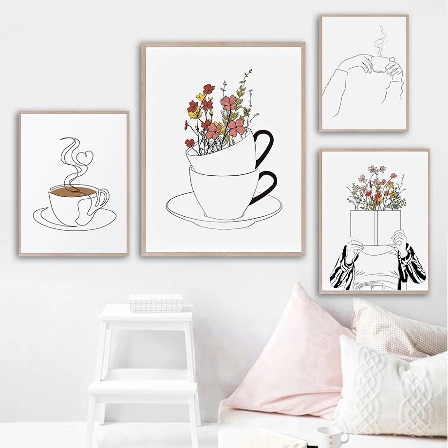 Coffee Lover Art Print Set Book Lover Art Print Minimalism Wall Art Canvas Painting Nordic Poster Home Living Room Decor