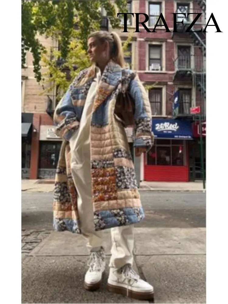 

TRAFZA Coat For Women 2023 Fashion V Neck With Belt Loose Winter Coats Female Keep Warm With Buttons Women's New In Coats