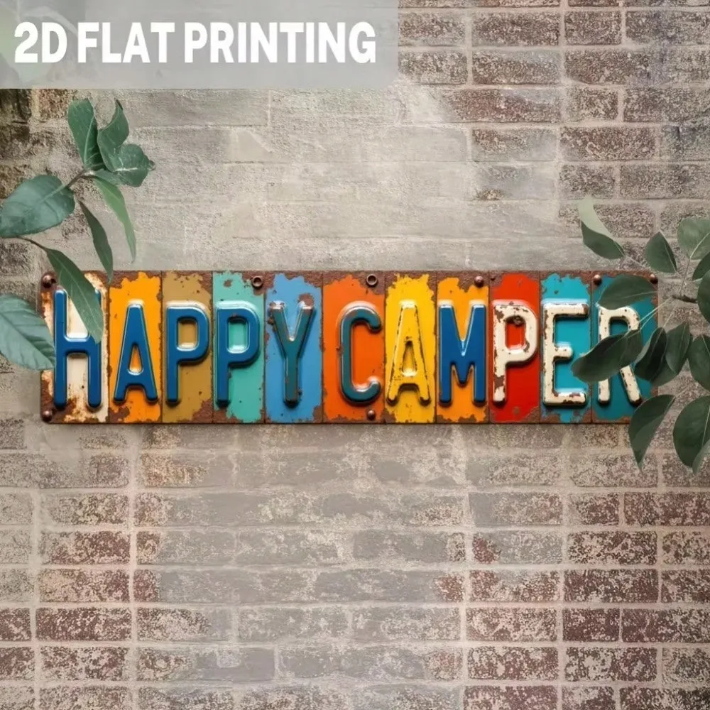 Happy Camper Metal Sign - Rustic Camping Decor 3.93x15.74
