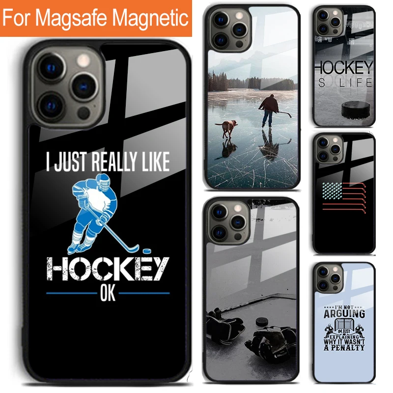 Ice Hockey Sport Phone Case For iPhone 16 15 14 13 12 11 Pro Max Plus Magsafe Magnetic Wireless Charging Cover