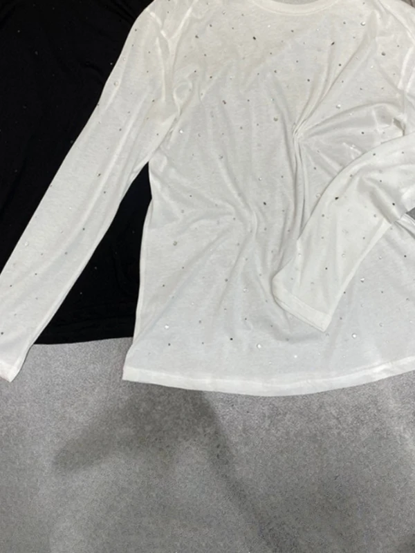 

Лето 202, женская повседневная футболка Long Sve, однотонный топ для похудения, блестящий ромбовидный принт, удобная, универсальная мода...