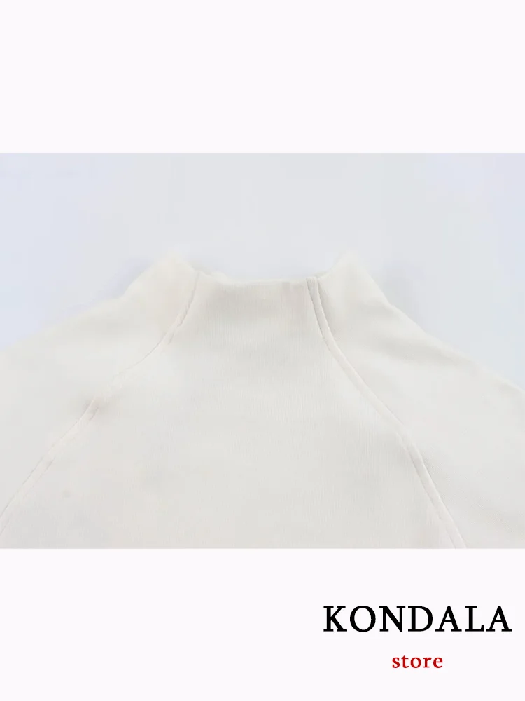 KONDALA Vintage Chic Women Solid Tops Long Sleeve Knitted O-Neck Short Tops Loose New Fashion 2024 Autumn Winter Streetwear Tops