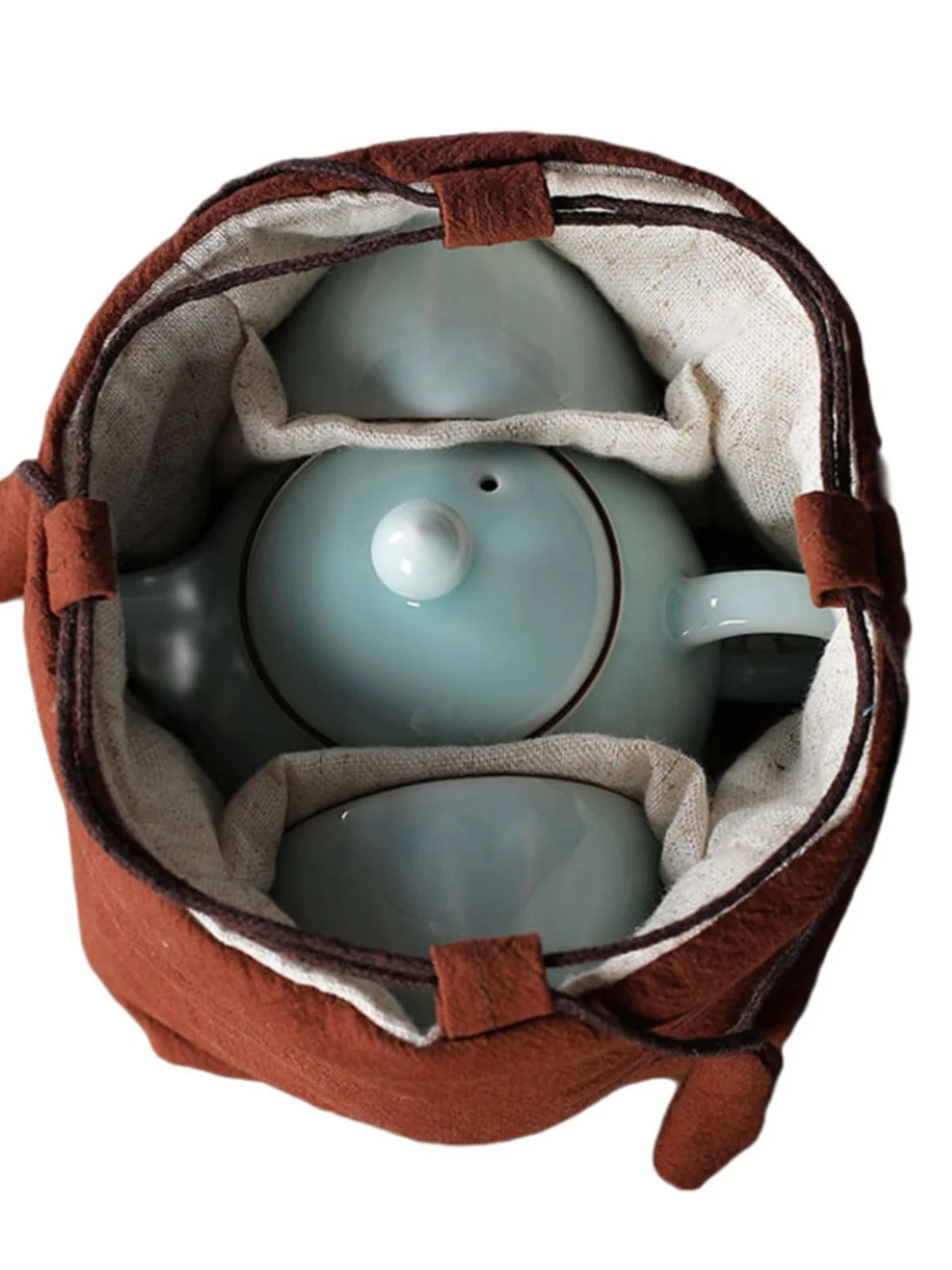 

Portable Travel Tea Set Storage Bag Linen Tea Cup And Pot Bag Zen Sle Japanese Design Handmade Pure Color Dining Utensils