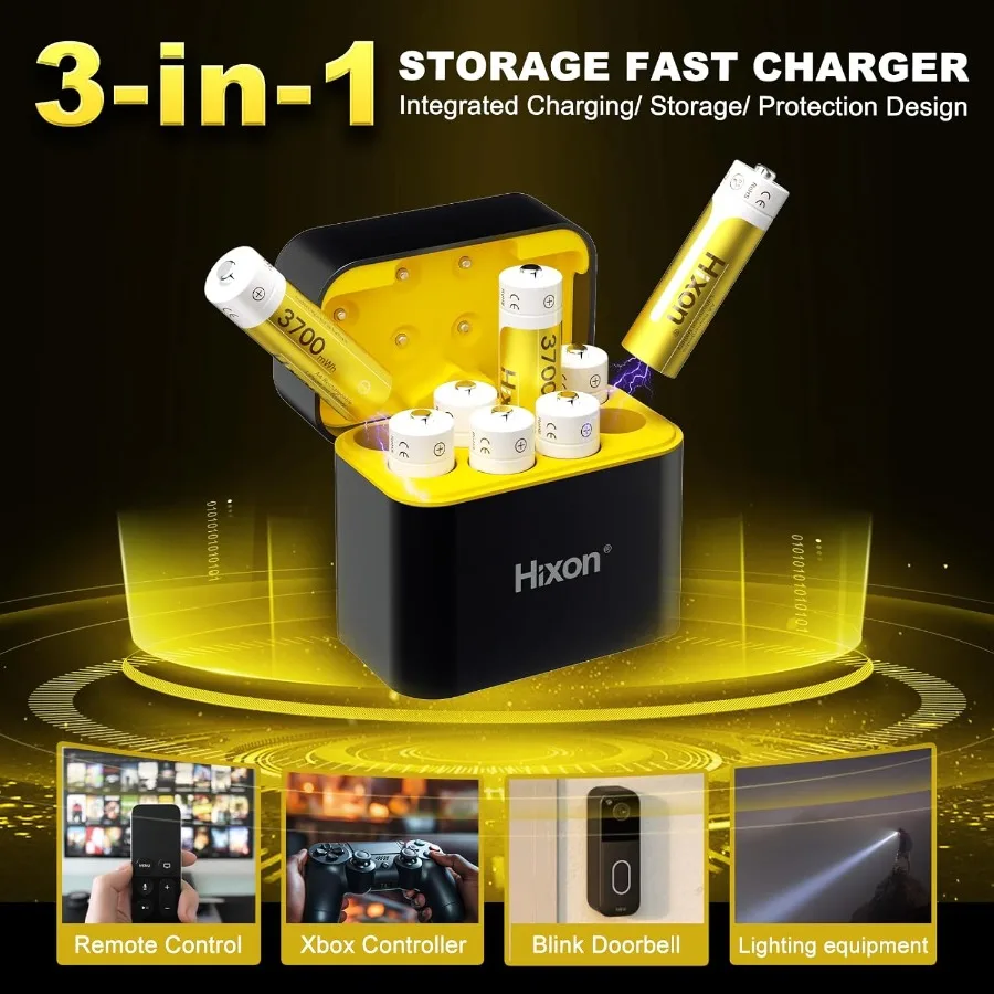 Pilas de litio recargables AA, paquete de 8, con caja de almacenamiento de carga, 1,5 V, doble A, 3700mWh, doble duración, AA Liion