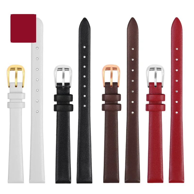 حزام من الجلد الطبيعي (استيك) ساعة للنساء ، اكسسوارات الساعات ، حزام الفرقة ، حجم صغير ، أبيض ، وردي ، أسود ، 10 مللي متر ، 12 مللي متر ، 14 مللي متر ، 16 مللي متر