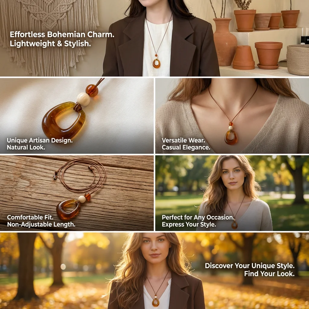 Vintage Bernsteinfarbene Harz-Anhänger-Halskette für Damen, minimalistische geometrische lange Pulloverkette, 2026 Mode, künstlerischer Schmuck, Geschenk – Detail 3