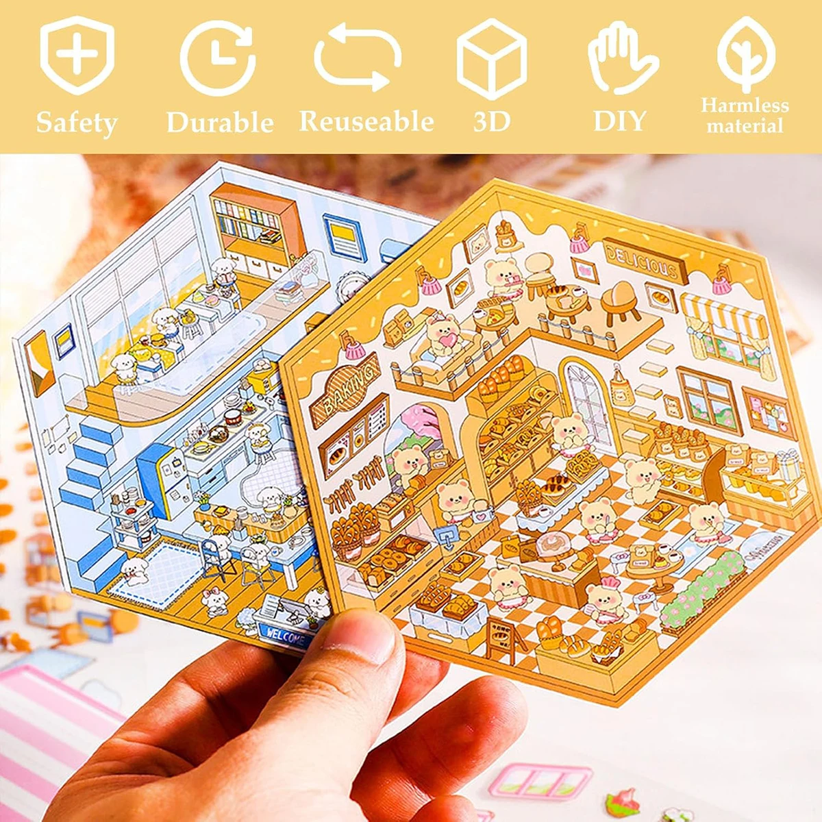 DIY 3D-Aufkleber-Szenen: Machen Sie Ihr Zuhause süß – Kawaii-Therapie-Aufkleber zur Stresslinderung, Weihnachts- und Oster-Aktivitäten, Geschenkidee für den Osterkorb – Detail 3